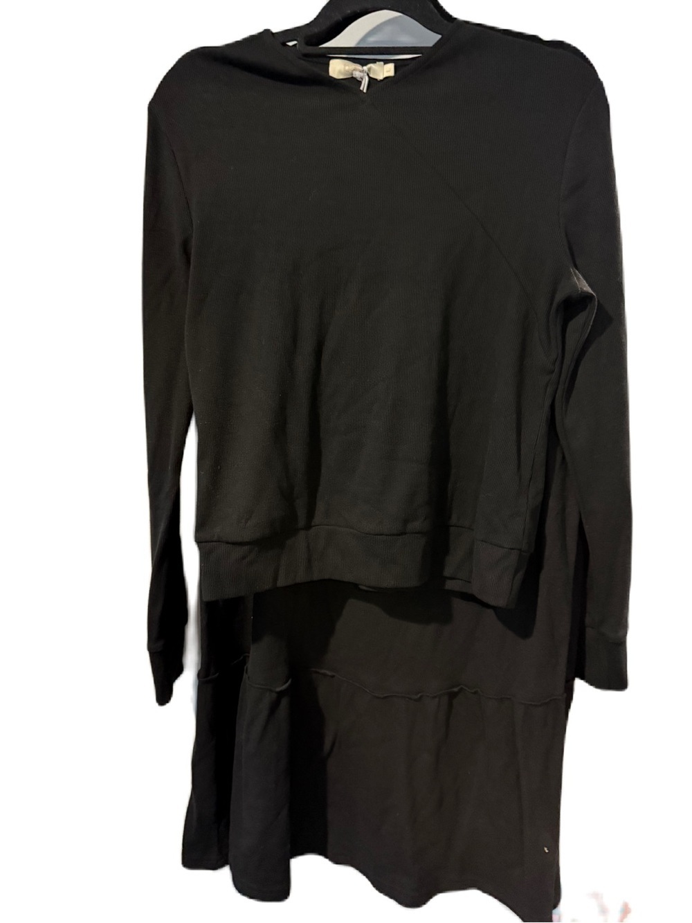 Black Long Sleeve Ribbed vneck cropped top and maxi ribbed skirt Sz l